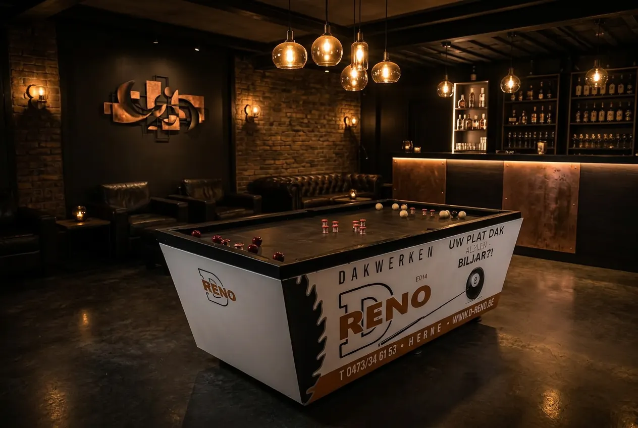 De D-RENO lounge met zelfgebouwde biljarttafel - vakmanschap in elk detail