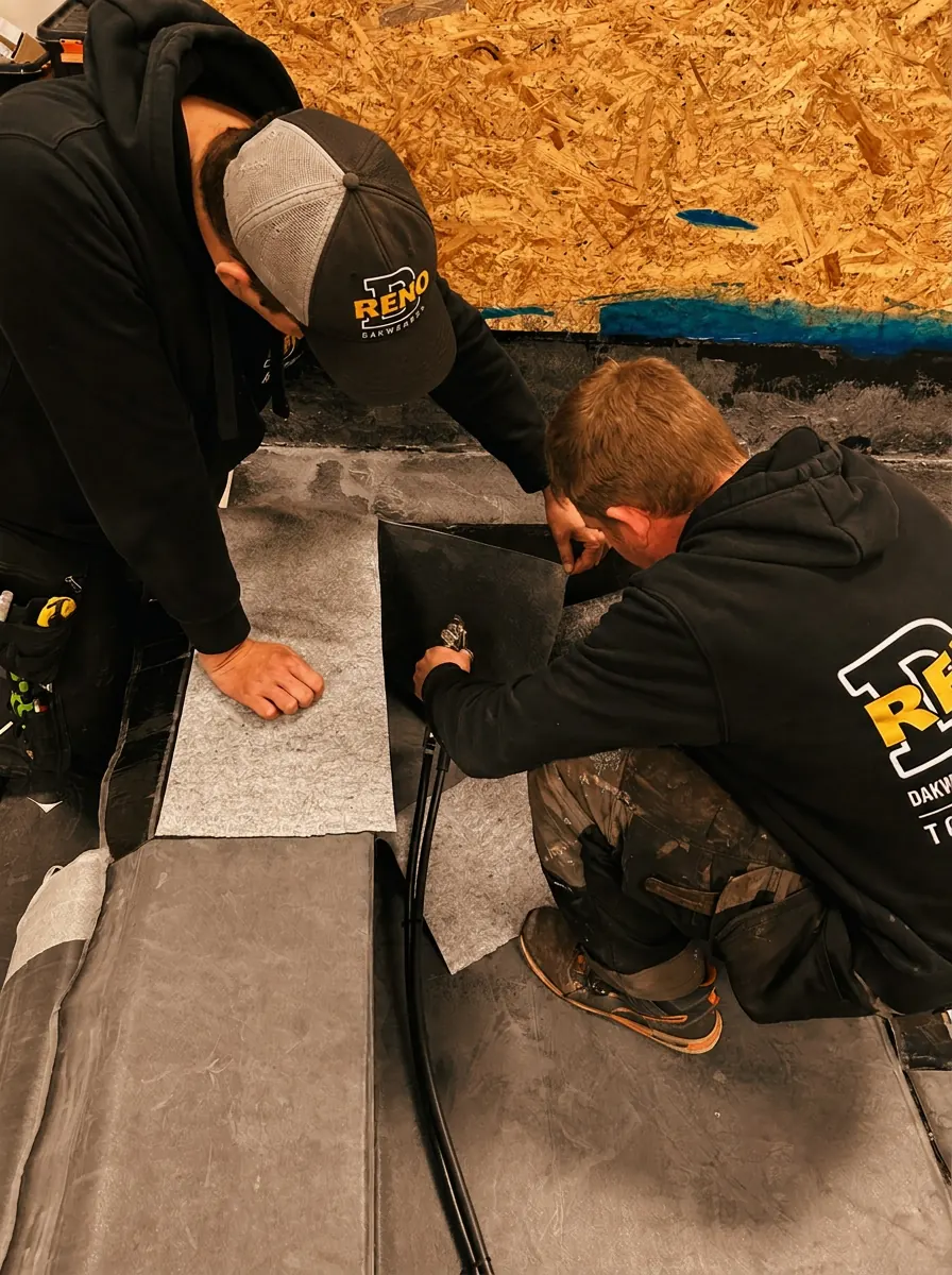 Twee D-RENO dakwerkers tijdens een EPDM opleidingsmoment