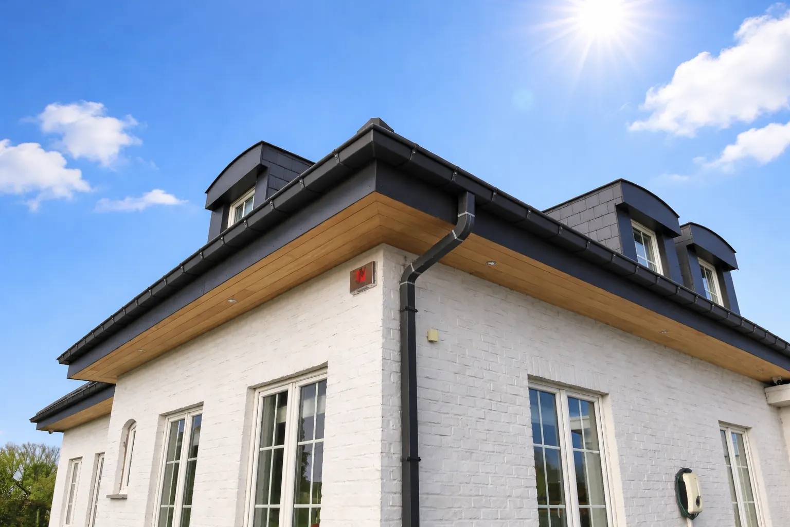Architecturaal zicht op Totale dakrenovatie met sarking & eiken uitbouw