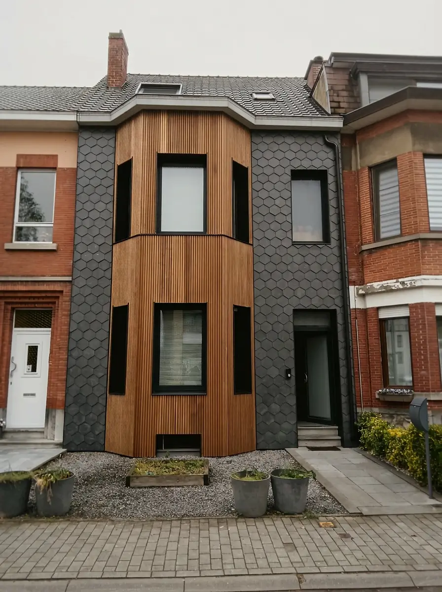 Honeycomb natural slate, warm timber and bespoke zinc