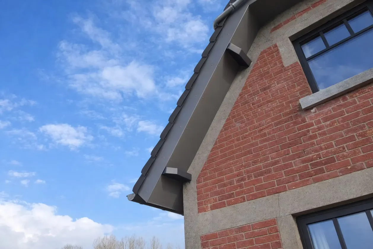Detail van Totaalrenovatie met dakpannen, leien en zinkwerk